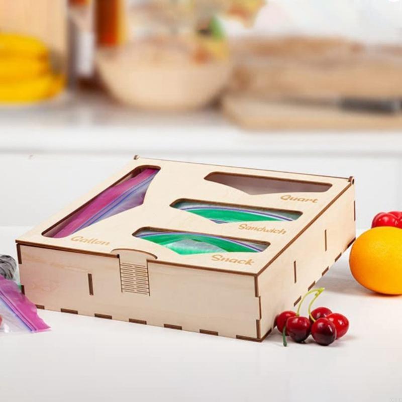 Plastic Wrap Storage Box Basswood Plywood Storage Box Kitchen Drawer Bag Storage Bag Self-Sealing Bag X3UC