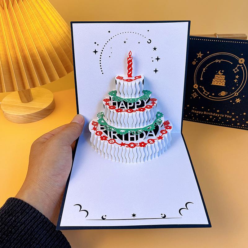 3D Musical Birthday Card with Lights & Hand-Painted Cake Illustration