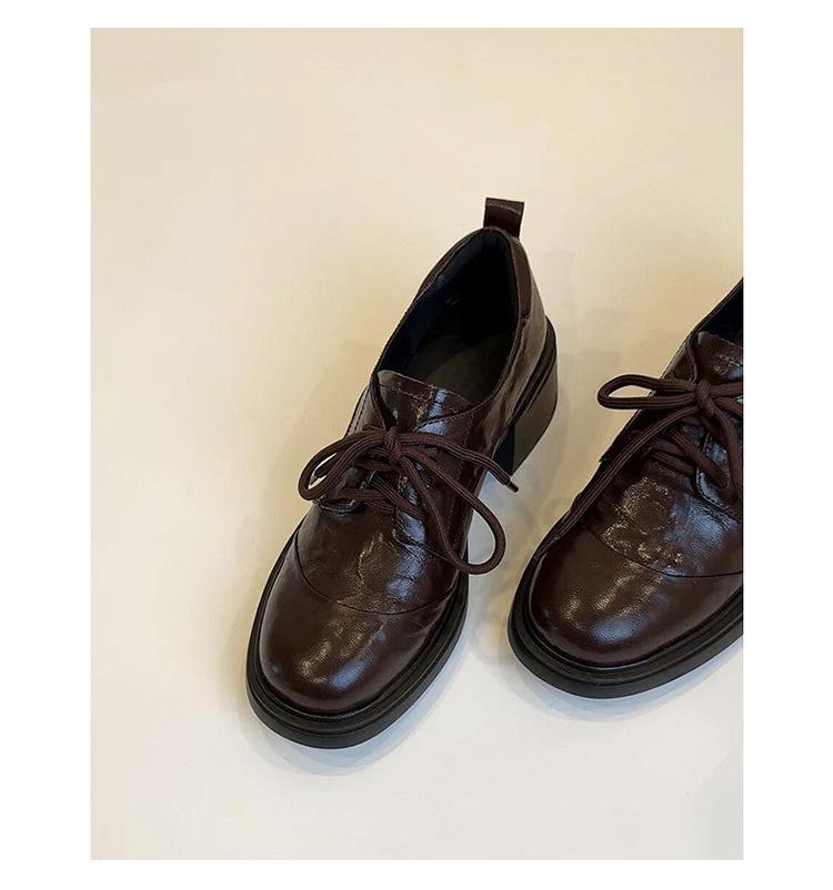 Dames Vaskbare Britisk Retro Ekte Skinn Chunky Hæl Loafers