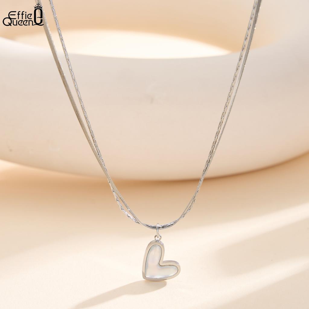 EFFIE QUEEN Stainless Steel 18k Gold Snake Chain Heart Pendant Necklace Romantic Jewelry for Women Wedding Party Banquet STMN08