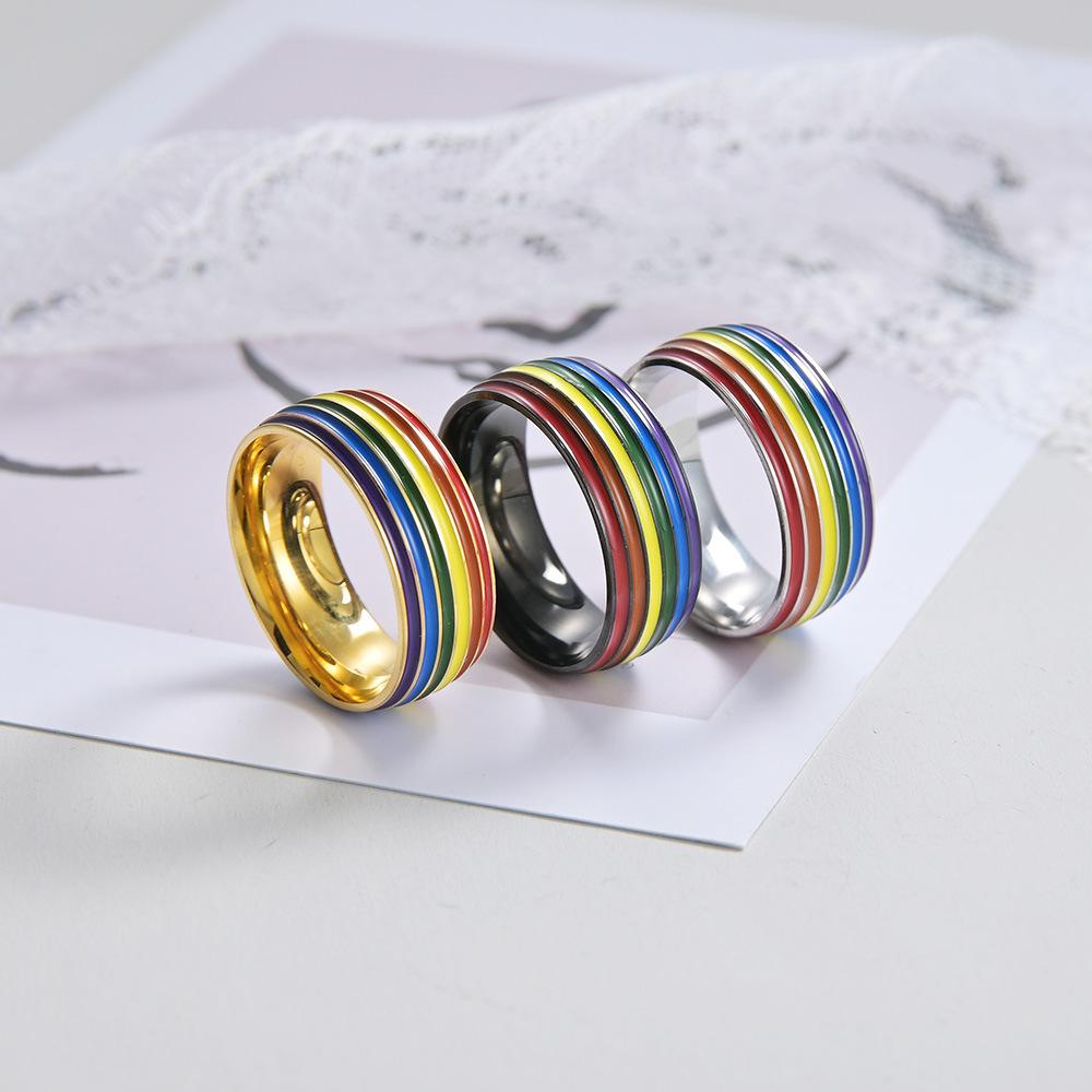 Retro Regenbogen Bunter Ring für Männer Frauen Edelstahl Punk Gothic Edgy Schmuck Modern Künstlerisches Modeaccessoire Mädchen Geschenk