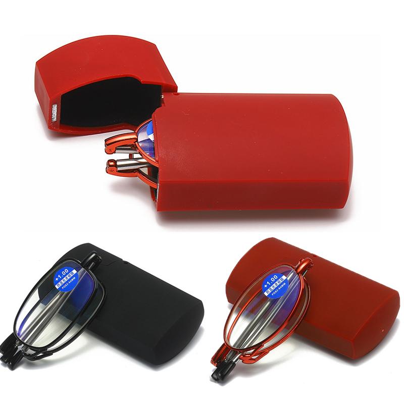 Folding Reading Glasses with Case Portable Telescopic Rotation Presbyopia Eyeglasses for Men Women Diopter Prescription