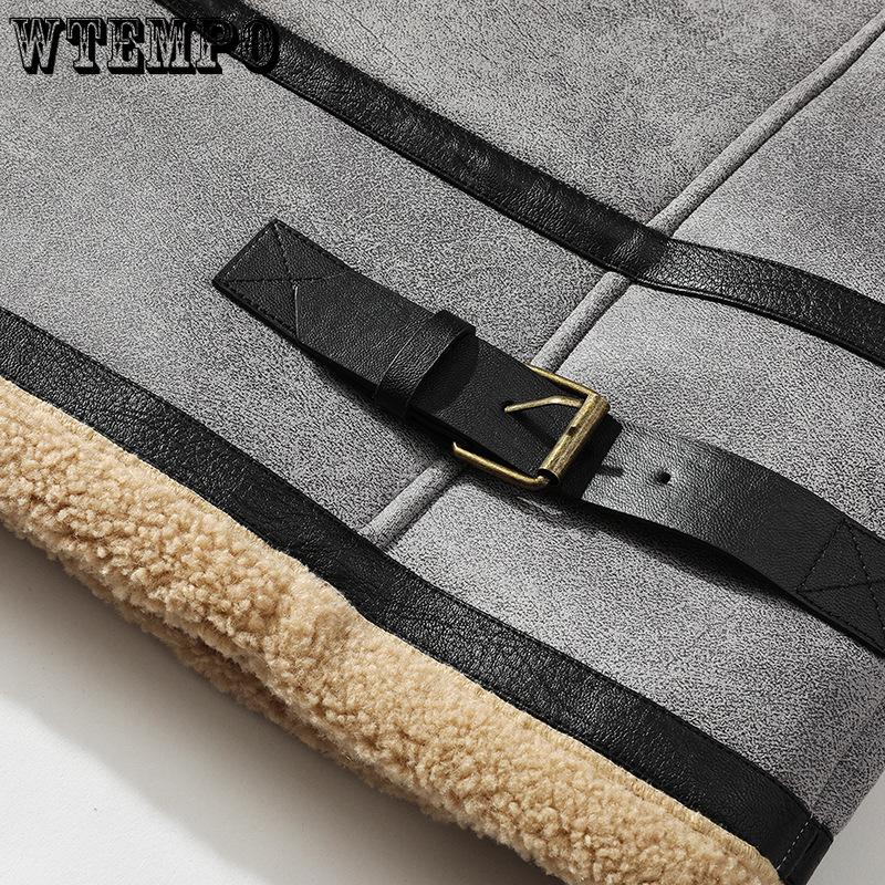 Casaco masculino grande casual de pele com um acolchoado e lapela espessada