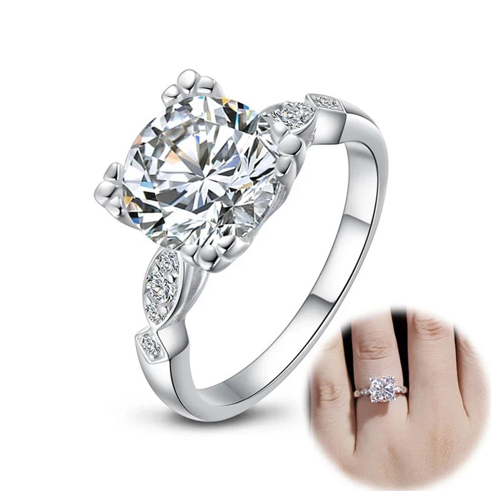 Personality Exquisite 925 Silver Round Moissanite Rings Wedding Anniversary Jewelry