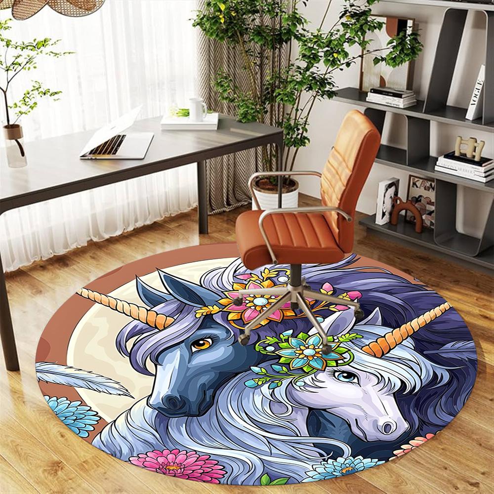 1pc Unicorn Flowers Round Chair mat Area Rug - Non-Slip, Floor Mat for Office, Bedroom, and Indoor Decor c1125419