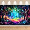 Magical Forest with Neon Background Cloth Psychedelic Plant Wall Hanging Bedroom Living Room Background
