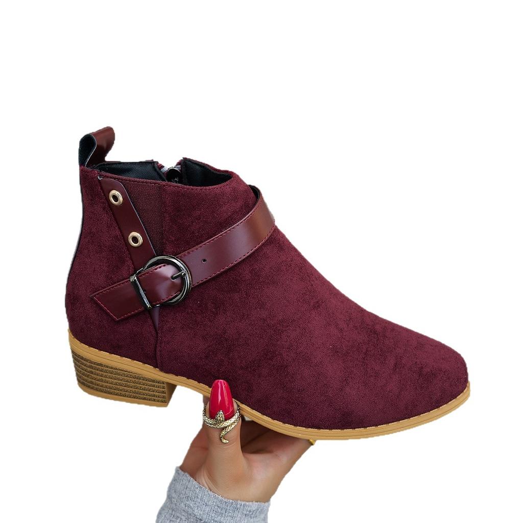 Foreign trade large size short Martin boots women's autumn and winter new pointed square heel rear zipper tassel and ankle boots