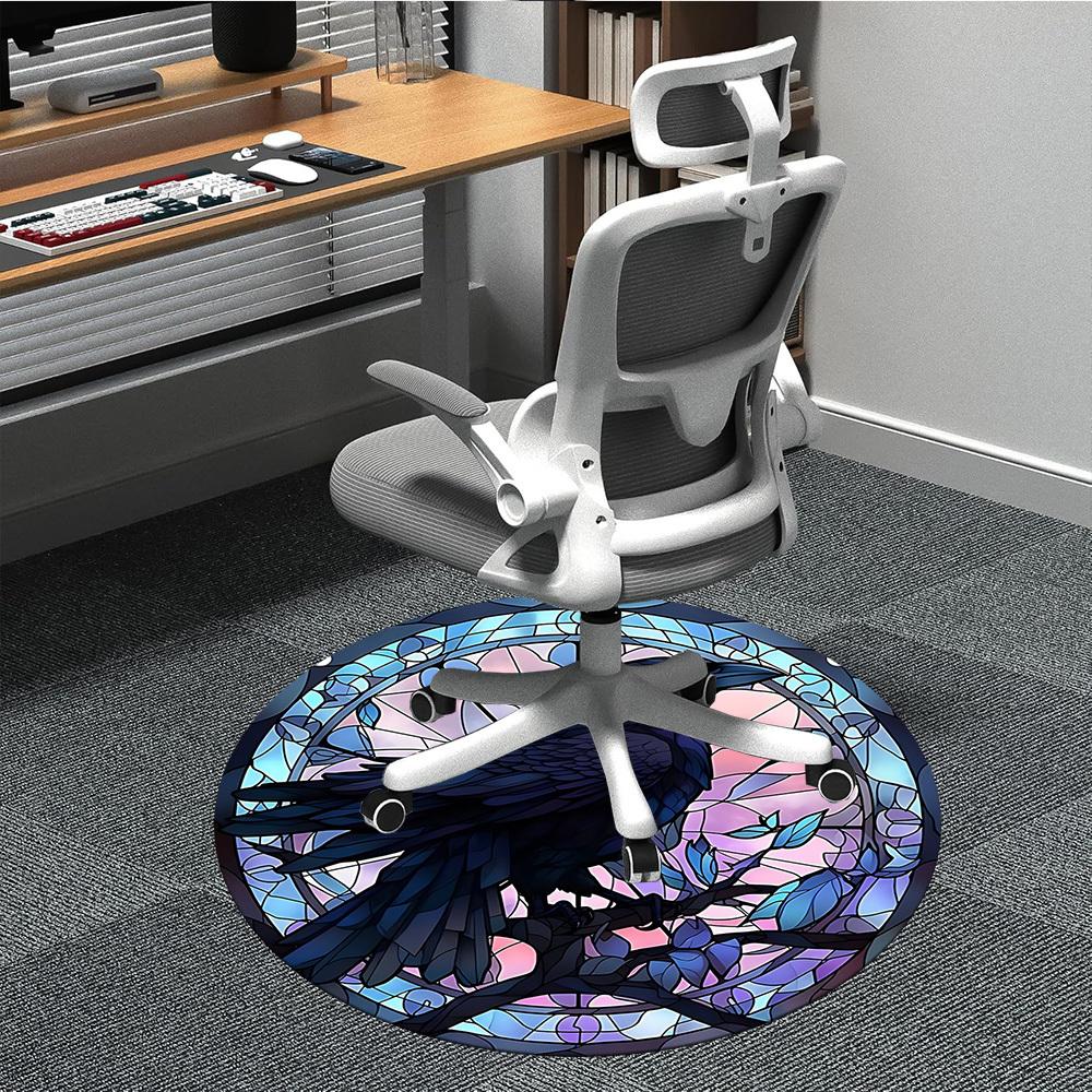 1pc Stained Raven Window Office Round Area Rug, Under Office Chairs Bedroom Living Room Home Decor, Room Deco
