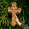 Gold-Trim Natural Log Wooden Cross-Shaped Hanging Art Ornament Wall Decor
