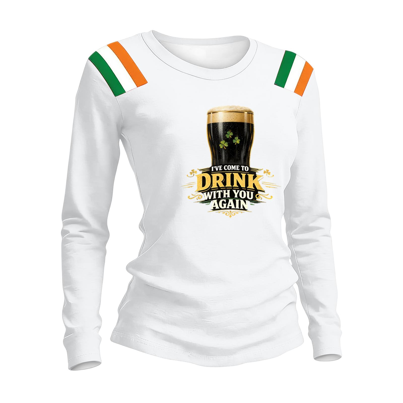 

Women s Fashion Casual Printed Round Neck Long Sleeve Pullover Top S білий