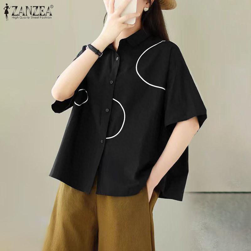 ZANZEA Lässige Bluse mit Umlegekragen und lockeren Kurzarmärmeln für Damen