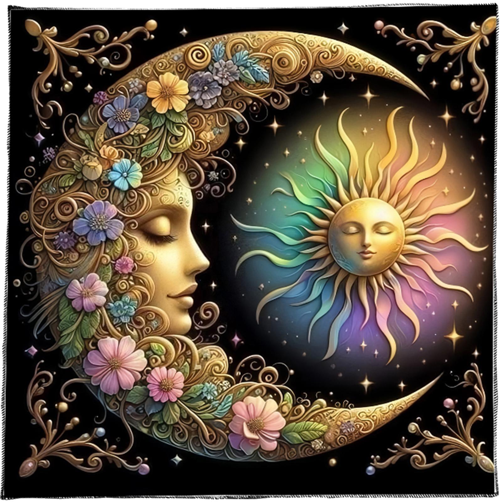 Blumenmondsonne Tarots Tischdecke Divinationen Kartentischdecke Wandteppich Astrologie Hexerei Decktuch Dekoration A50