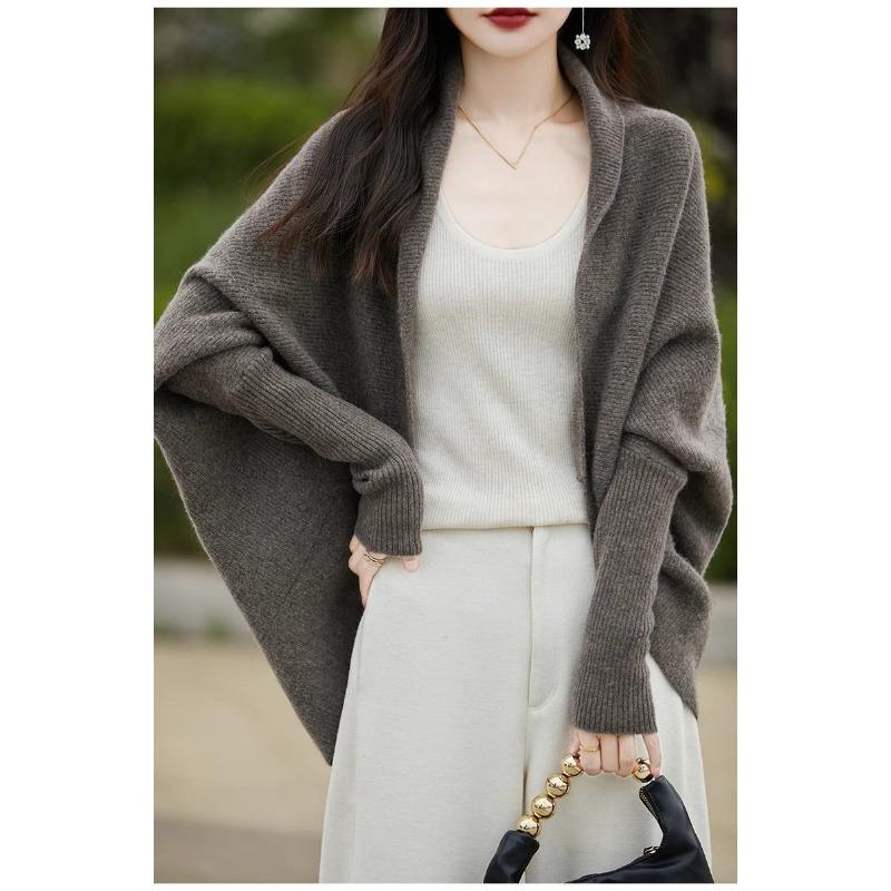 Knitted Shawl Loose Bat Sleeve Sweater Women's Solid Color Knitted Cardigan New Fashion Commuting Harajuku Style Autumn and Winter
