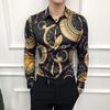 Vår Lyx Guldtryck Casual Skjorta Herr Mode Fest Långärmad Skjorta Slim Fit Smoking Skjortor Nattklubb Arbete Social Skjorta