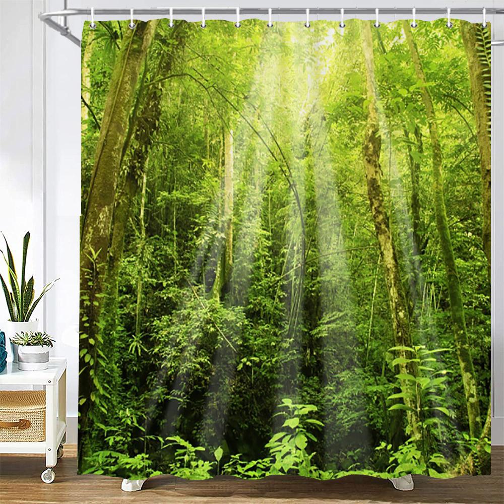 Tropical Rainforest Forest Shower Curtains Bathroom Curtain 3D Natural landscape Fabric Waterproof Bath Curtain with Hooks