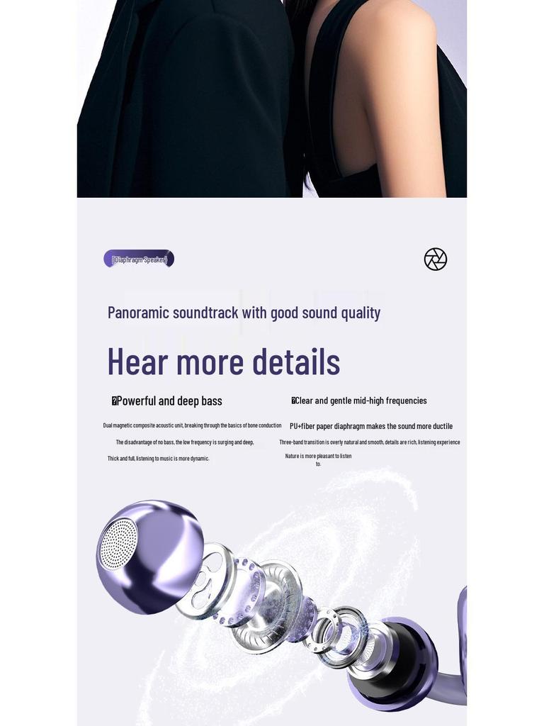 Bluetooth 6.0 Smart Noise Reduction Clip-On Wireless Headphones with Long Battery Life