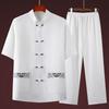 Traje Tang de verano para hombre, traje informal de manga corta, estilo chino, traje de Tai Chi de algodón y lino, talla grande