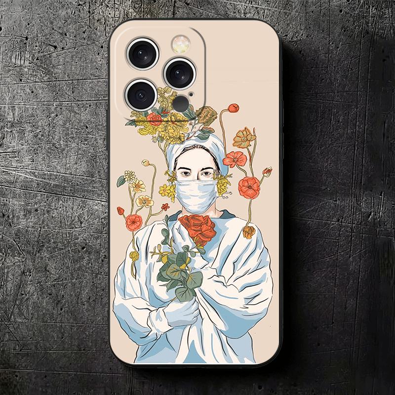 Doctor Nurse Cartoon Soft Phone Case for iPhone 16 16E 17 Air 15 Pro Max 14 Plus 13 Mini 11 12 7 Black Cover Back Shell