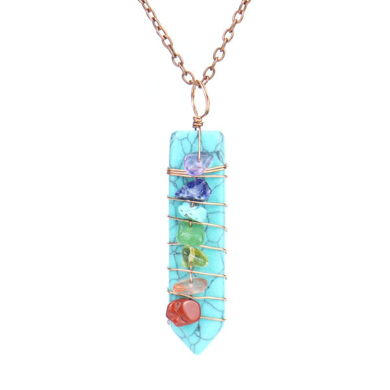 Hand-Wound Colorful Gravel Natural Stone Crystal Powder Spar Sword-Shaped Pendant Necklace N507