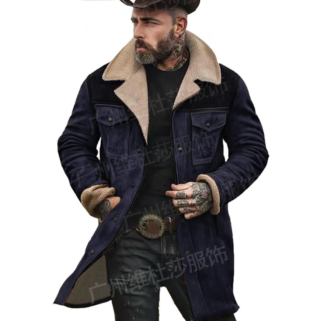 Men's 2026 Autumn/Winter Suede Patchwork Jacket with Multi-Pocket Zipper