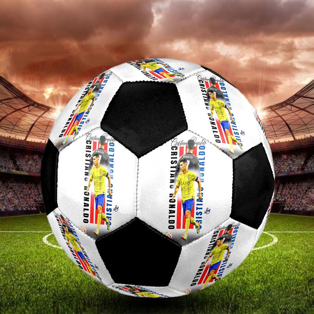 1 PZ Pallone da calcio Cristiano Ronaldo Devotion taglia 5 Praha Pallone da calcio indoor Colorato Per tutte le età Cucito a macchina PVC Pronto per la competizione Resistente Alto rimbalzo
