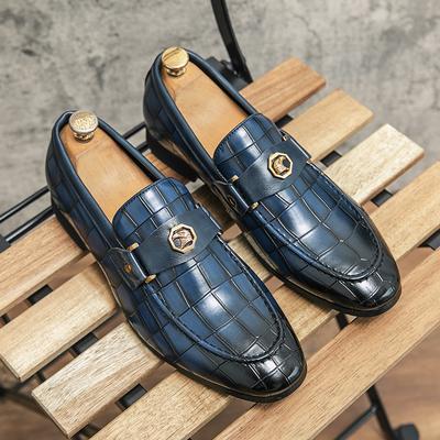 British Small Leather Shoes Men's Cross-border Large Size 47 Metal Buckle Leather Shoes Men New Casual Slip On Leather Loafers