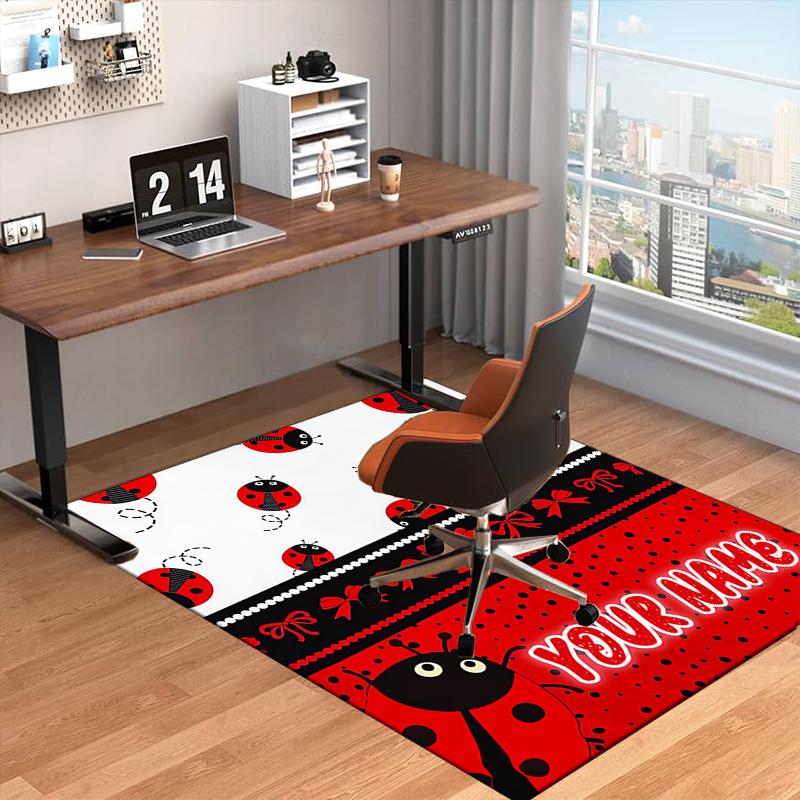 1PC Custom Name Ladybug Theme Floor Mat Ideal for Living Room, Game Rooms, Office, Bedroom,Floor Mat Playful Design