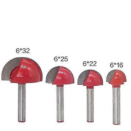 4 Pcs 6mm Shank Router Core Box Bits CNC Round Groove Milling Cutter Woodworking Tools 16mm/22mm/25mm/32mm ZeGoods