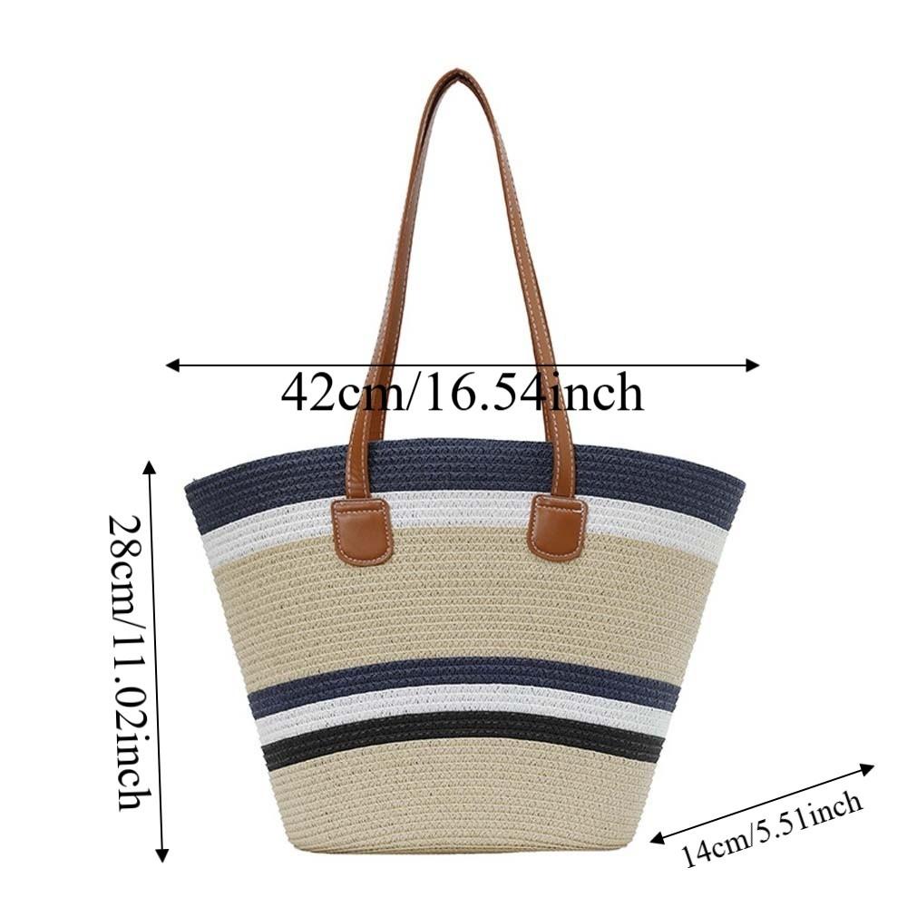 Large Capacity Stripe Woven Tote Bag Polyester Summer Beach Handbag Shopping Straw Bag  School