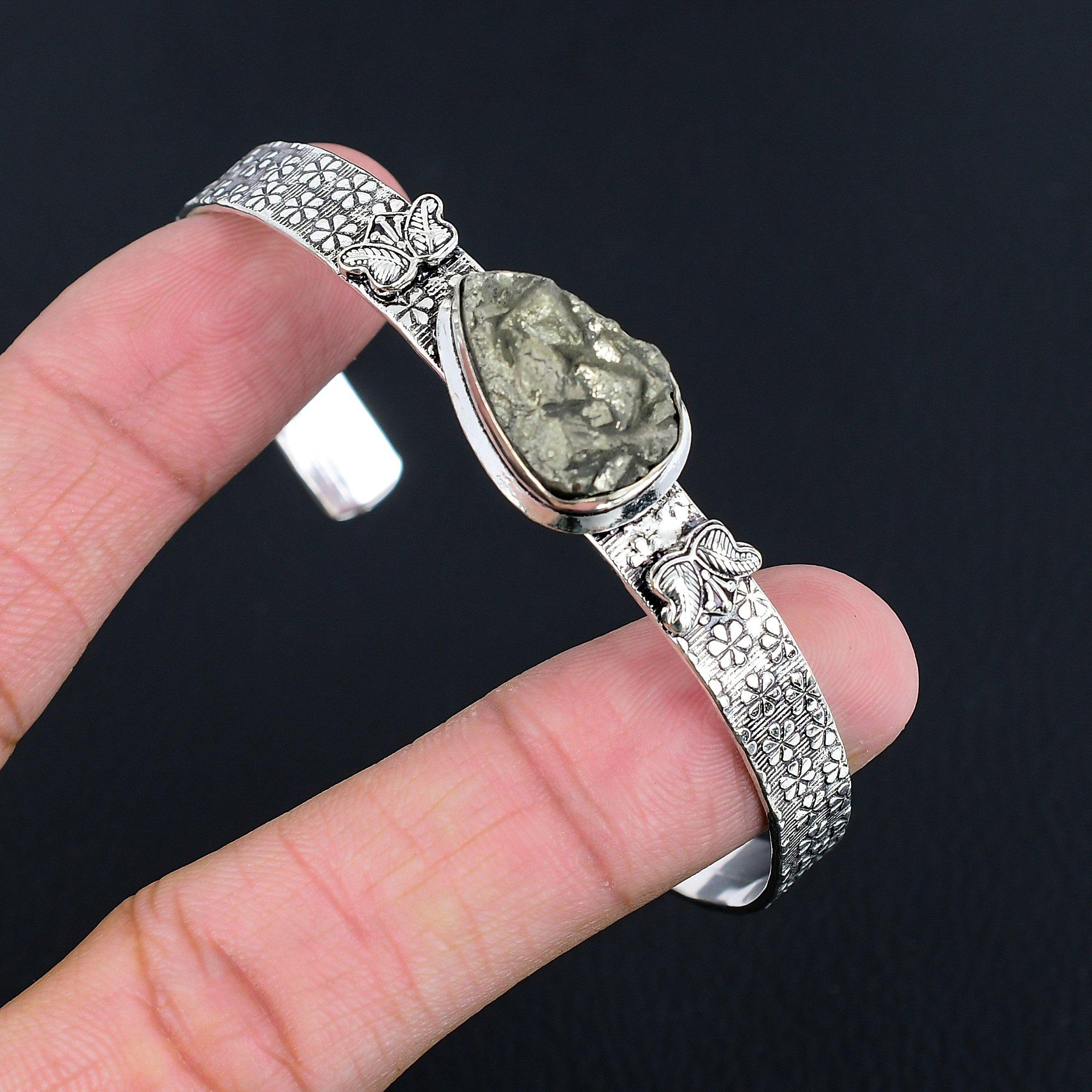 

Daughters Day Deal Sterling Silver Pyrite Druzy Gemstone Wedding Bangle Jewelry Adjustable