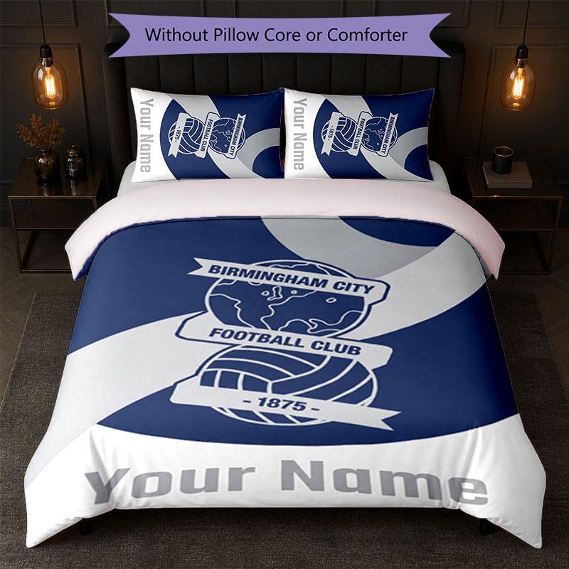 BIRMINGHAM CITY Football Juego de Cama con Texto de Nombre Personalizado 1 Funda de Edredón + 2 Fundas de Almohada Logo de Fútbol Regalo Personalizado para Ocasión Especial Decoración de Dormitorio