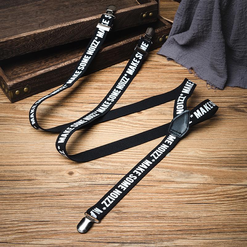 American Trendy Unisex Non-Slip Elastic Suspenders with Letter Print and Three Clips