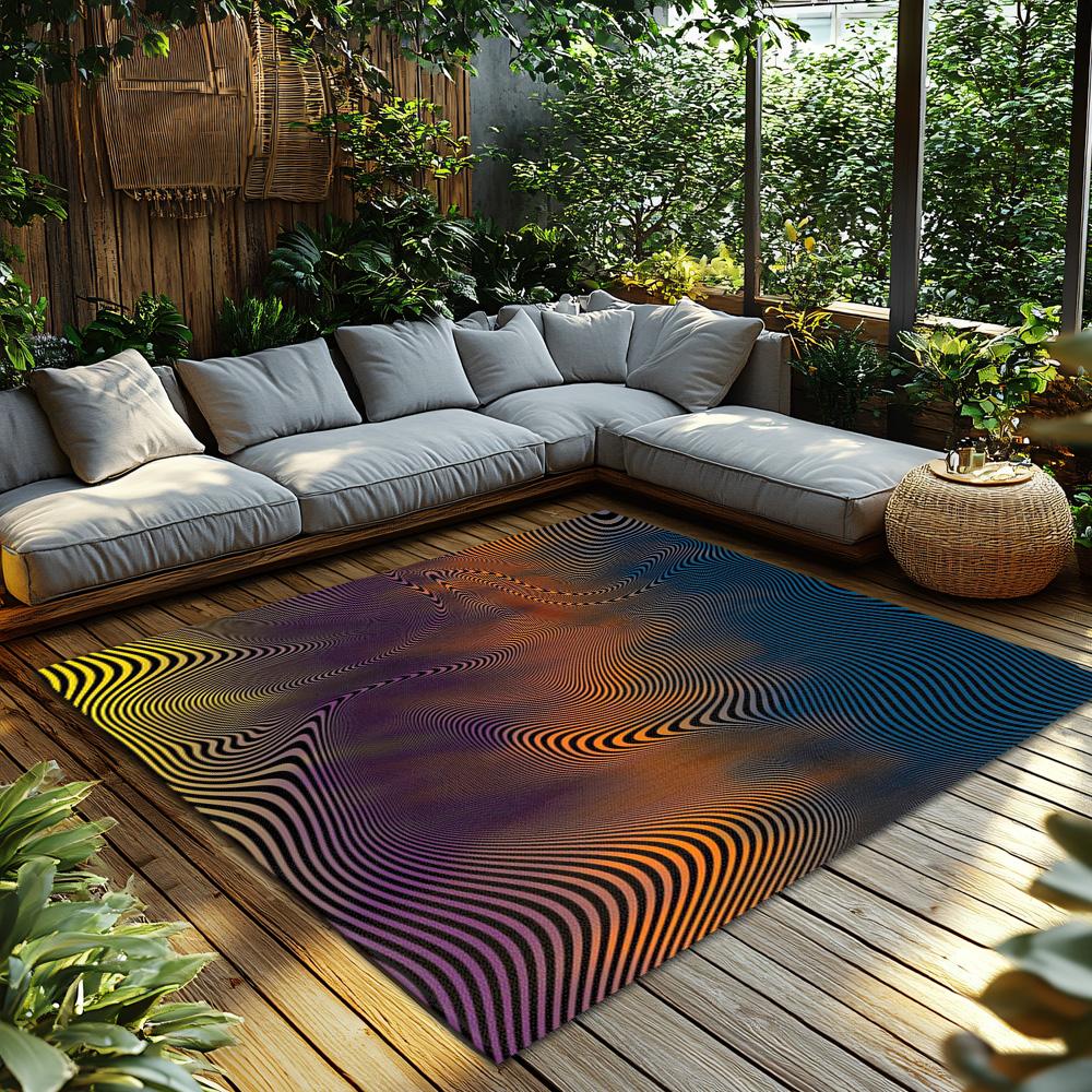 Tuniu Psychedelic Wave Abstract Pattern Rug, Modern Home Decor, Living Room Carpet, Bedroom Rug, Non-Slip Floor Mat