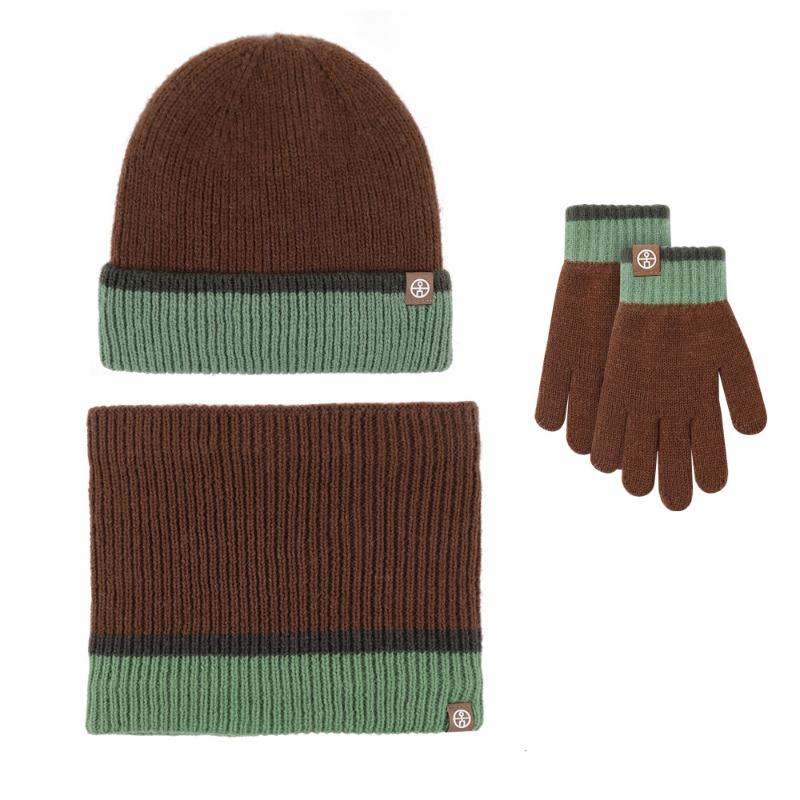 

Детская вязаная шапка, цветная, флисовая защита ушей, детская уличная зимняя теплая шерстяная шапка, перчатки, шарф, комплект one size fits all
