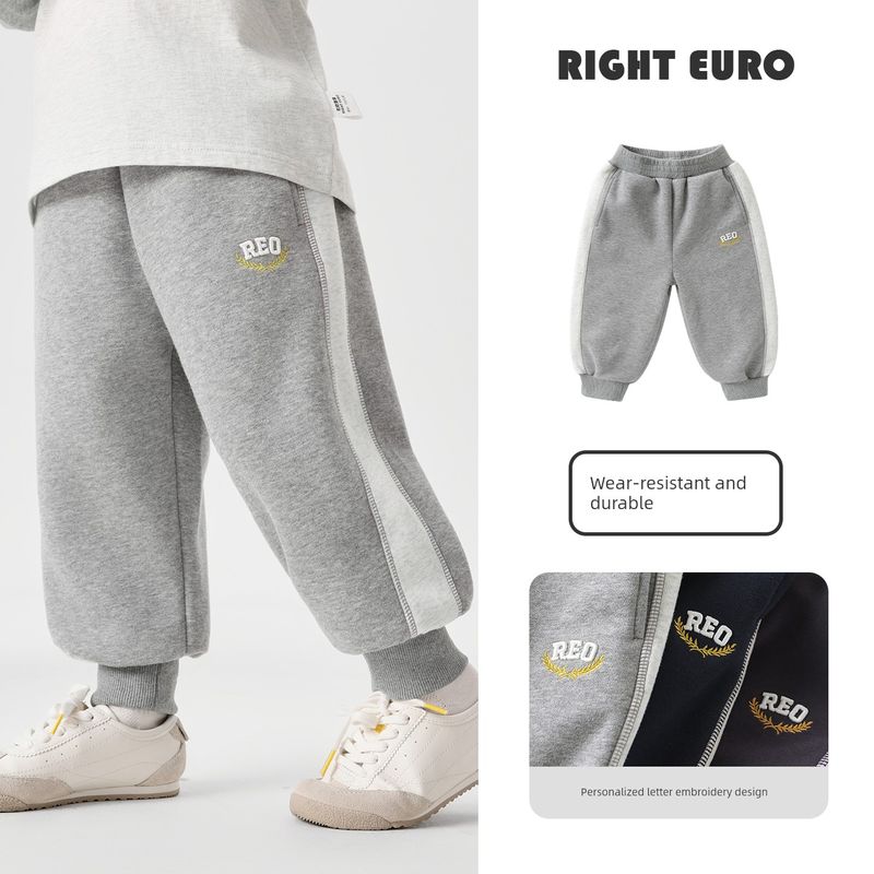 Boys  Color-Blocked Casual Sweatpants Sports Trousers 2026 Spring and Autumn New Children s Clothing Toddler Sweatpants Cream Ash 140cm