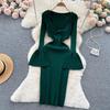 Sexy Bodycon V Neck Flare Pletené šaty s dlouhým rukávem Elegantní Elegantní Vestidos Podzimní Ženy Módní Hip zavinovací šaty