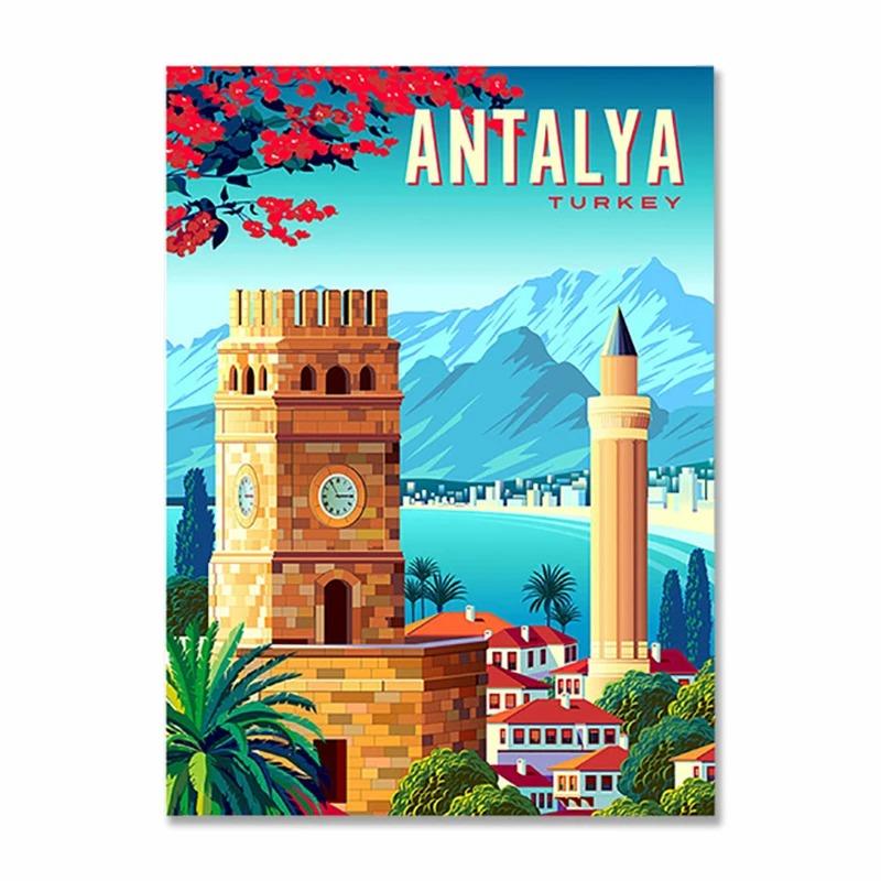 Nordic Vintage Metal Tin Signs Travel Cities Posters Turkey Dubai Tanzania Landscape Retro Plate Home Wall Decor Room Decoration