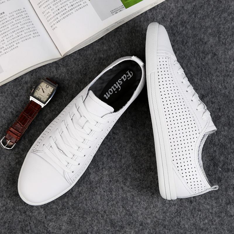 White Shoes Men  New Breathable White Shoes Men's Shoes Versatile Board Shoes Flat Leather Shoes
