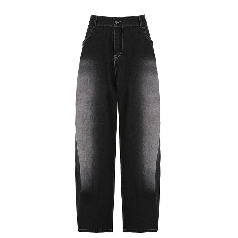 

Европейские свободные джинсы с градиентным узором Tie-Dye Wide-Leg с заниженной талией Small чёрный