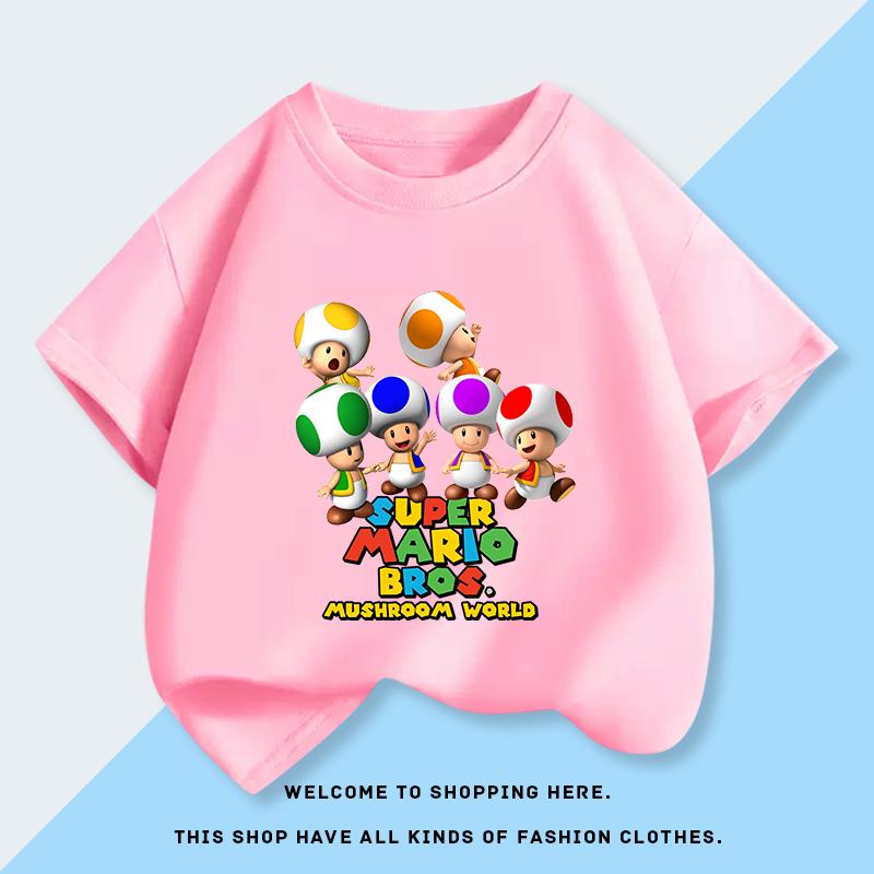 Super Mary Chinobio Toad Blue Mushroom Head Yellow Mushroom Head Green Mushroom Head Short Sleeve Tshirt