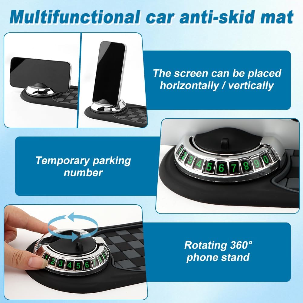 Multifunction Car Anti-Slip Mat, Car Dashboard Mobile Phone Holder, Anti Slip Mat Phone Holder And Temporary Parking Number Pad - Secure Storage For