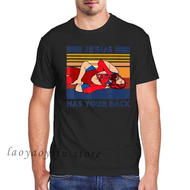 Men Clothing Jesus Has Your Back Jiu Jitsu Vintage Christian Short-sleev Tops Male Kawaii Clothing Oversized T Shirt Ropa Hombre