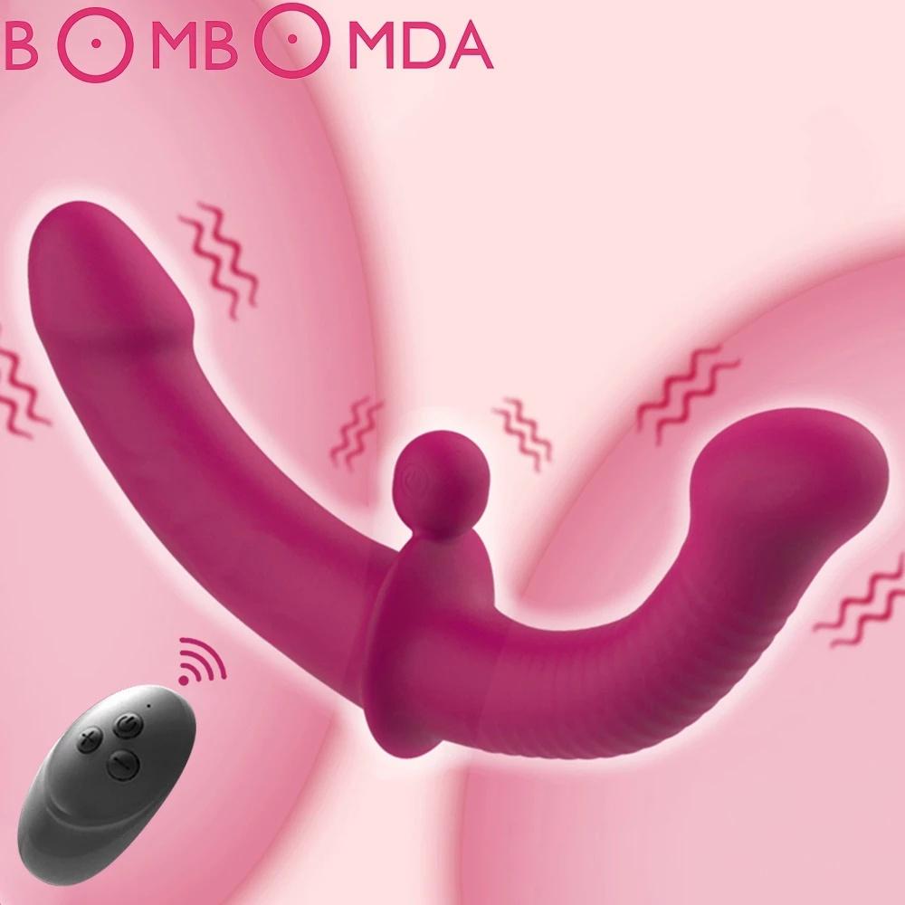 Erotic Sextoys Strapless Strapon Dildo Vibrator Lesbian Strap-on Penis Pegging Double Ended Dildo Adults Sex Toys for Women Vibration