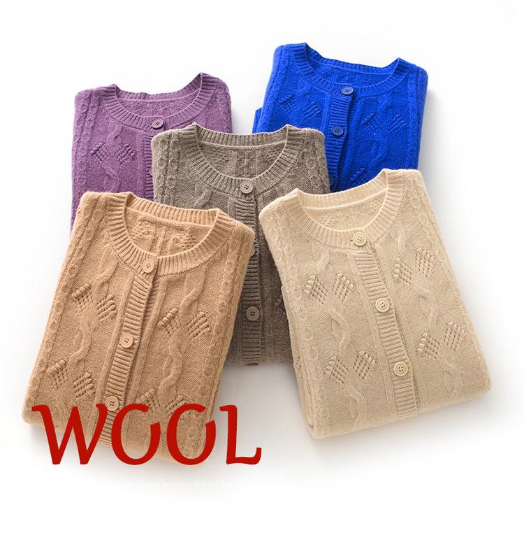 Women's 3D Crochet Thickened Wool Cardigan - Long Sleeve Knit Sweater for Autumn & Winter