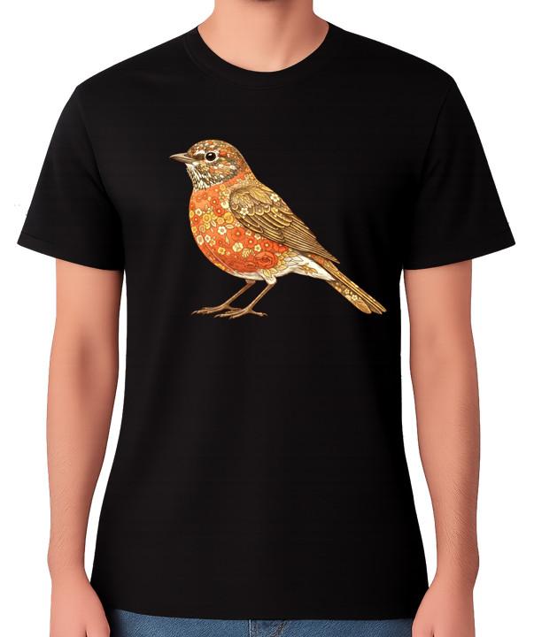 Floral Decorative Robin Bird T-Shirt Songbird Nature Wildlife Unisex Tee S разноцветный