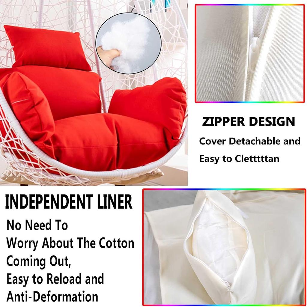 Poduszka na fotel jajko tylko, Zewnętrzna wisząca poduszka siedziska fotela huśtawkowego, Pogrubiona wodoodporna zmywalna poszewka na poduszkę fotela hamakowego z zagłówkiem