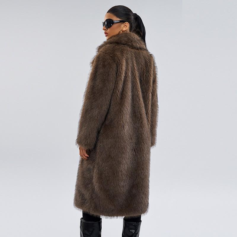 Womens Long Faux Fox Fur Coat Winter Stylish Oversized Outerwear Casual Chic Plus Size