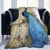 Peacock Pattern Collection Digital-printed Polyester Bedroom Velvet Flannel Cover Blanket Fleece Soft Cover Blankets for Beds