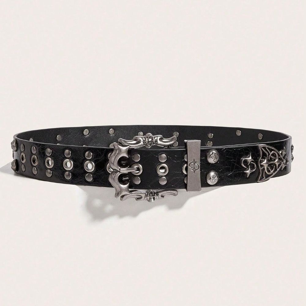 Cool PU Leather Rivet Belt Spicy Girl Studs Men Belt Gothic Black Y2K Belt Jeans Accessories