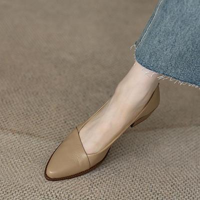 Ladies Pumps Moccasins with Medium Heels Women's Shoes Pointed Toe Footwear Young Non Slip Popular Comfortable and Elegant Chic